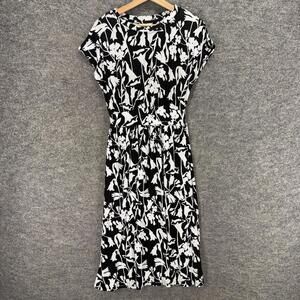Serra Dress Women S Small Black Floral Sheath Midi Short Sleeve Lined Rayon